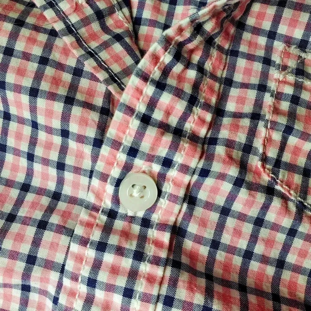 Carter's Baby Boy Size 9m Pink and Blue Plaid 100% Cotton Button Down Shirt